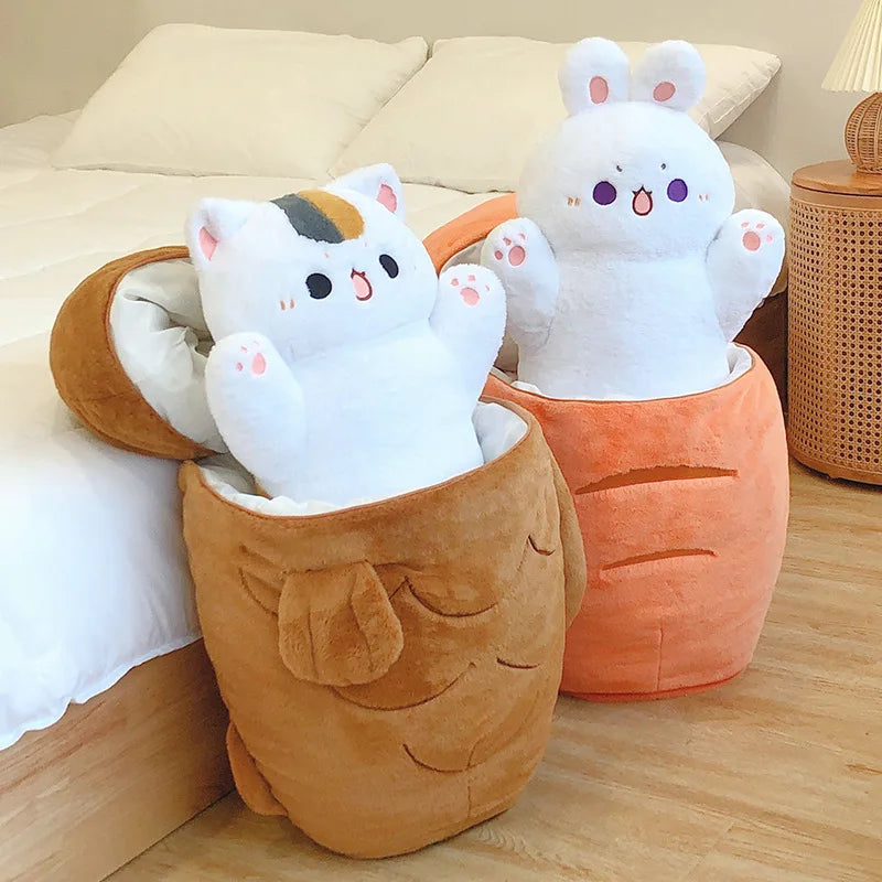 Kawaii Taiyaki Cat Plush Toy Throw Pillow for Kids Girls Cute Rabbit Hiding in Carrot Dog Design Perfect for Playtime - Nekoby Kawaii Taiyaki Cat Plush Toy Throw Pillow for Kids Girls Cute Rabbit Hiding in Carrot Dog Design Perfect for Playtime