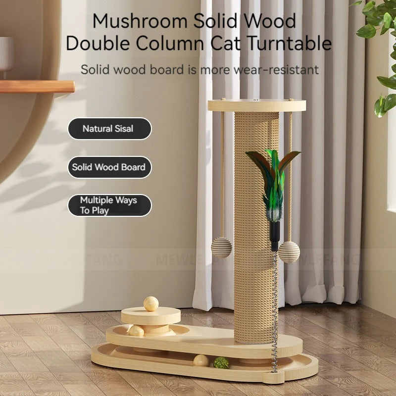 Solid Wood Pet Cat Turntable Scratch Pillar Board Sisal Climbing Frame Toy Balls Column Training Supplies - Nekoby Solid Wood Pet Cat Turntable Scratch Pillar Board Sisal Climbing Frame Toy Balls Column Training Supplies