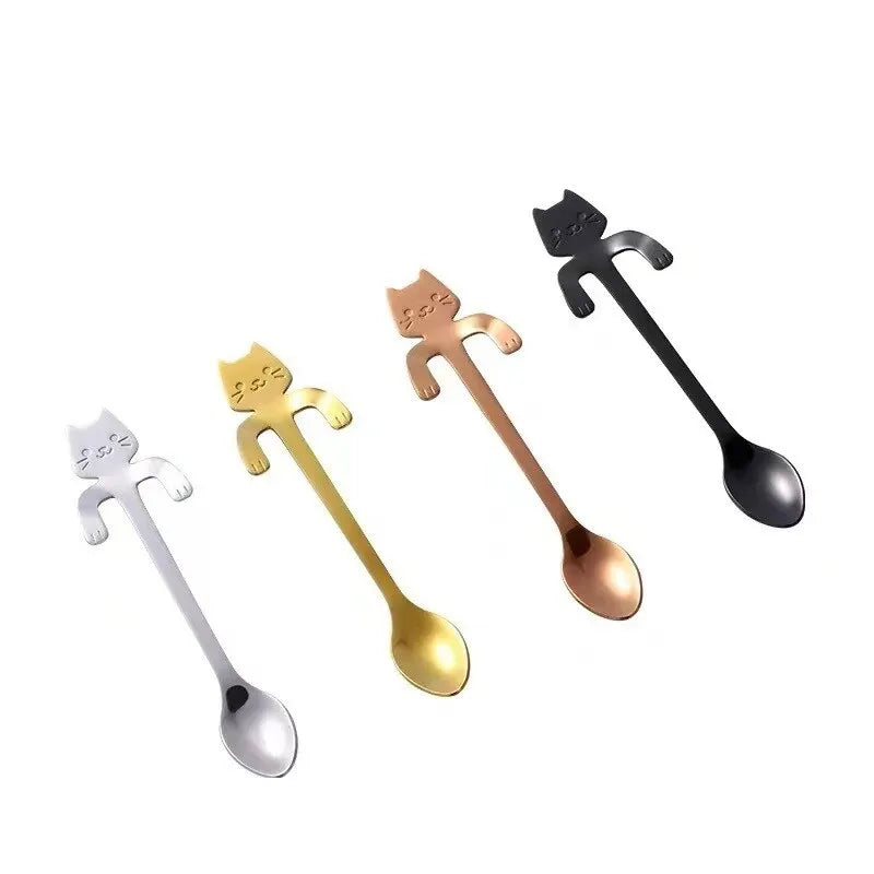 Mini Cat Kitten Design Stainless Steel Flatware Gadgets Set of 4 Coffee/Tea/Dessert/Drink Mixing Spoons - Nekoby Mini Cat Kitten Design Stainless Steel Flatware Gadgets Set of 4 Coffee/Tea/Dessert/Drink Mixing Spoons