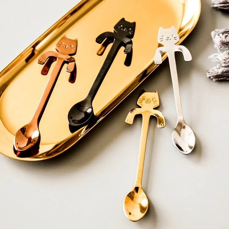 Mini Cat Kitten Design Stainless Steel Flatware Gadgets Set of 4 Coffee/Tea/Dessert/Drink Mixing Spoons - Nekoby Mini Cat Kitten Design Stainless Steel Flatware Gadgets Set of 4 Coffee/Tea/Dessert/Drink Mixing Spoons