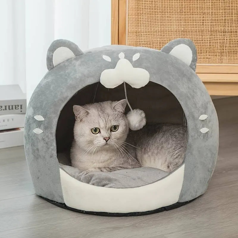 Cotton Cat Bed Soft Pet House with Cushion Cute Cozy Cat-Shaped for Small Dogs Autumn Winter Pet Supplies - Nekoby Cotton Cat Bed Soft Pet House with Cushion Cute Cozy Cat-Shaped for Small Dogs Autumn Winter Pet Supplies 40x40x40cm / GRAY