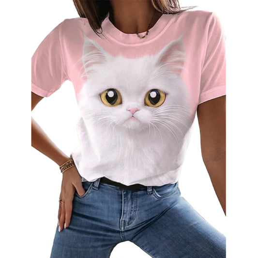 3D Cats Women T Shirt - Pink Cat - Nekoby 3D Cats Women T Shirt - Pink Cat XXS