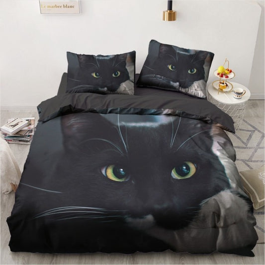3D Bedding Sets White Duvet Quilt Cover Set- Black Cat - Nekoby 3D Bedding Sets White Duvet Quilt Cover Set- Black Cat US Twin