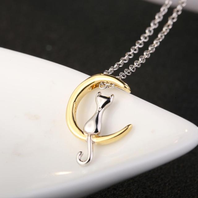 Silver Plated Necklace Cute Moon Cat Necklace For Women - Nekoby Silver Plated Necklace Cute Moon Cat Necklace For Women gold
