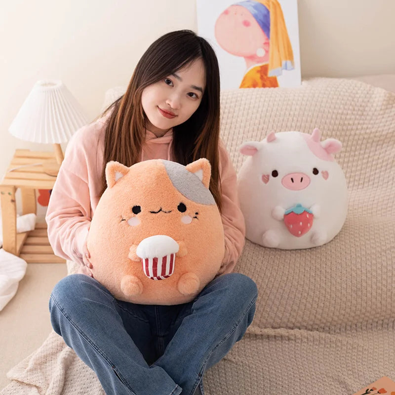 Strawberry Cow Plush Toys, Kawaii Cow Stuffed Animals Squishy Doll Cute Cat Plush Soft Kawaii Kitten Plush Pillow with Popcorn - Nekoby Strawberry Cow Plush Toys, Kawaii Cow Stuffed Animals Squishy Doll Cute Cat Plush Soft Kawaii Kitten Plush Pillow with Popcorn