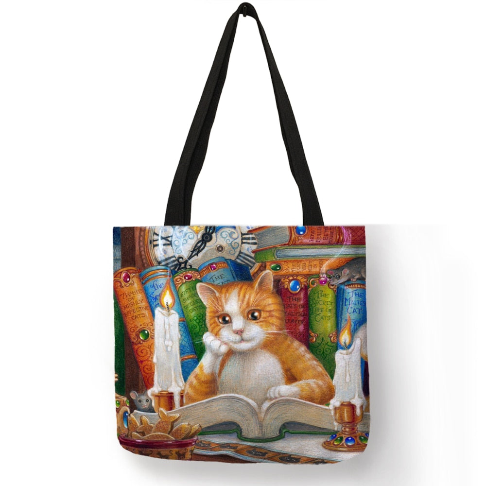 Cat Design Linen Tote Bags - Nekoby Cat Design Linen Tote Bags 003