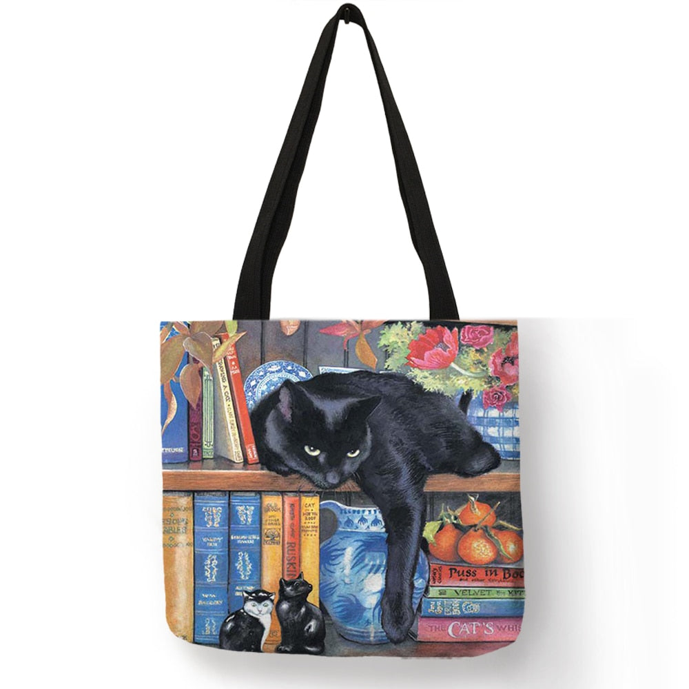 Cat Design Linen Tote Bags - Nekoby Cat Design Linen Tote Bags 001