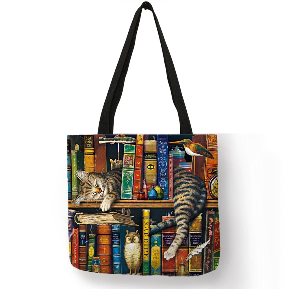Cat Design Linen Tote Bags - Nekoby Cat Design Linen Tote Bags 007