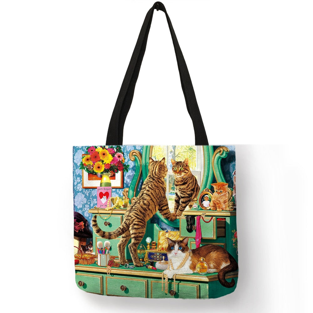 Cat Design Linen Tote Bags - Nekoby Cat Design Linen Tote Bags 011