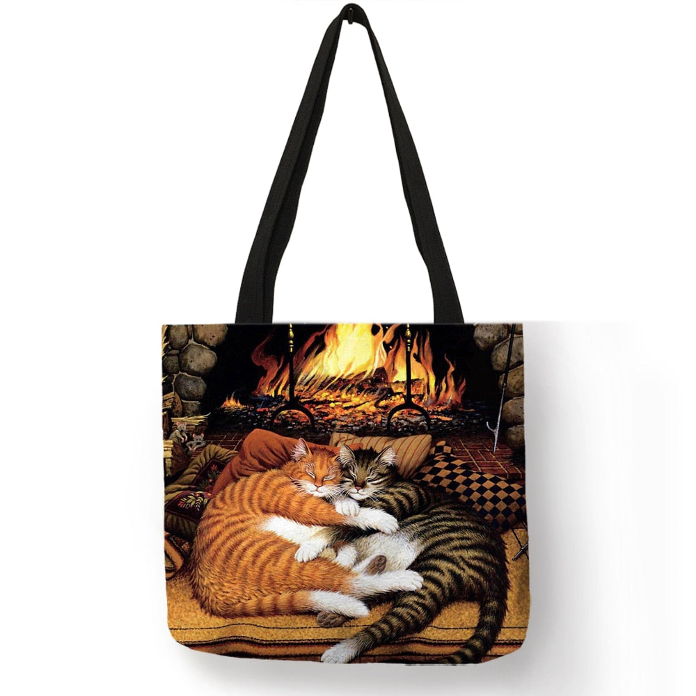 Cat Design Linen Tote Bags - Nekoby Cat Design Linen Tote Bags 010