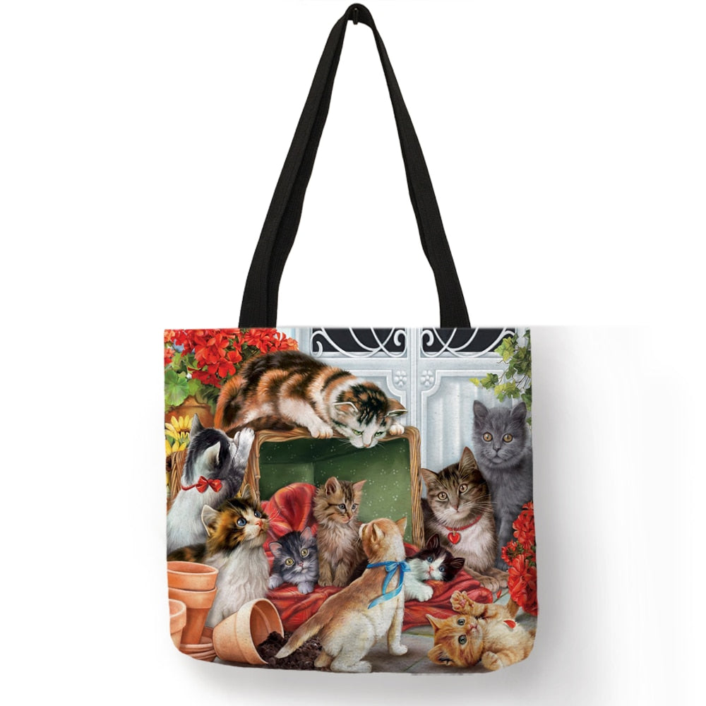 Cat Design Linen Tote Bags - Nekoby Cat Design Linen Tote Bags 002