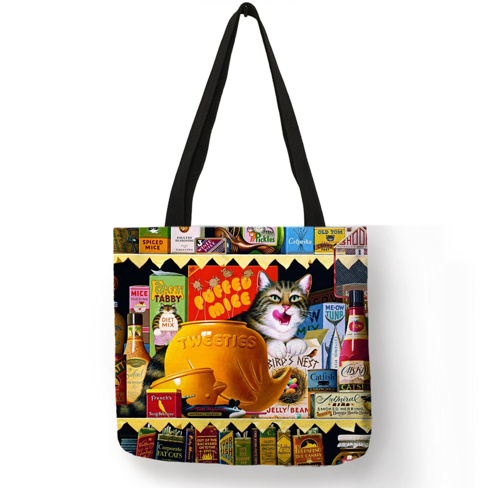 Cat Design Linen Tote Bags - Nekoby Cat Design Linen Tote Bags 009