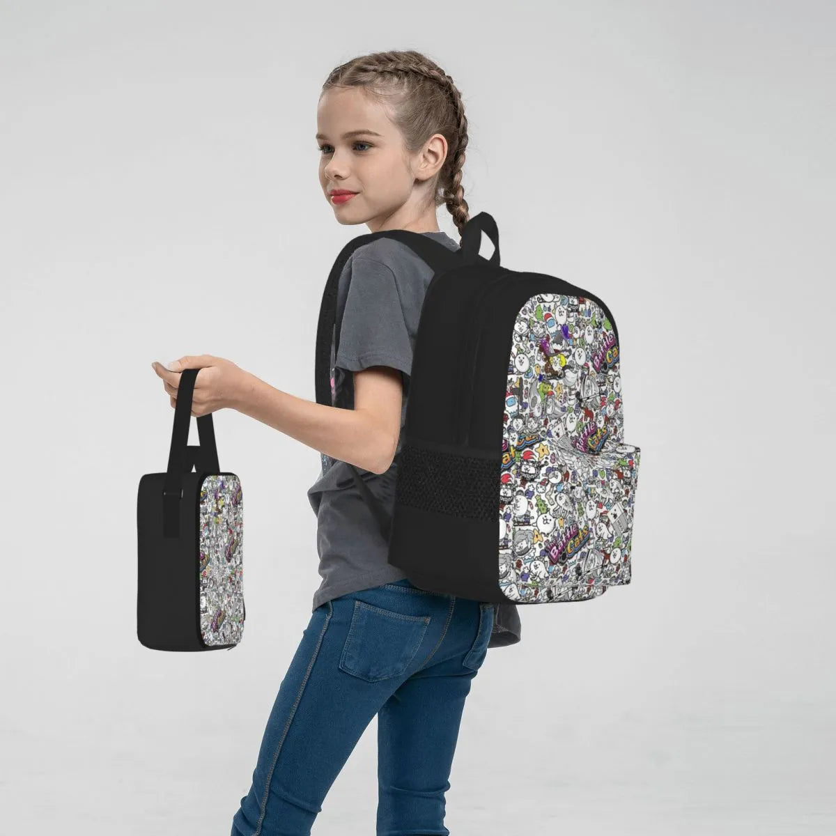 Adventure Awaits with Cat Battle Children's School Bags Pencil case and lunch bag 3 in 1 - Let the Fun Begin! - Nekoby Adventure Awaits with Cat Battle Children's School Bags Pencil case and lunch bag 3 in 1 - Let the Fun Begin!