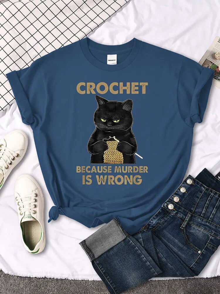 Whimsical Black Cat Shirt: A Playful Twist on Crochet with a witty Message - Nekoby Whimsical Black Cat Shirt: A Playful Twist on Crochet with a witty Message HazeBlue||14 / Asian XL||5