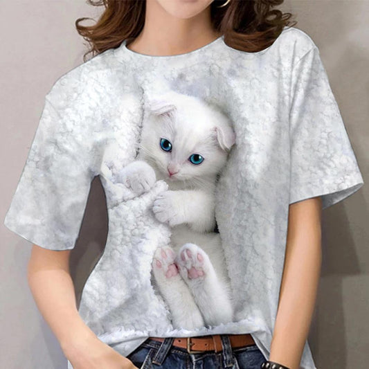 3D Cats Women T Shirt - Kitten in duvet