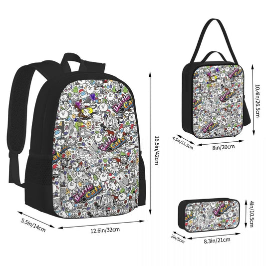 Adventure Awaits with Cat Battle Children's School Bags Pencil case and lunch bag 3 in 1 - Let the Fun Begin!