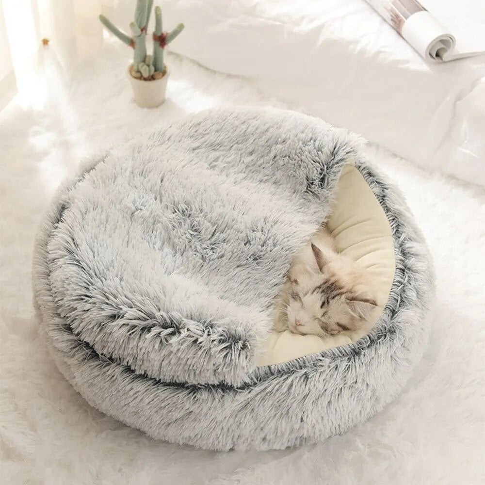 Ultimate Comfort and Style – Long Plush Cat Bed with Enclosed Cushion Perfect for a Relaxing and Warm Sleep - Nekoby Ultimate Comfort and Style – Long Plush Cat Bed with Enclosed Cushion Perfect for a Relaxing and Warm Sleep