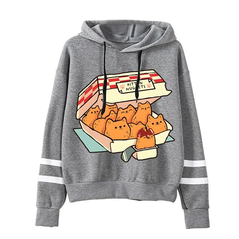 Cute Cat Print Women Hoodie: "Kitten Nugget Fast Food" Cozy, Stylish, and Adorable Tops for Fashionable Kawaii Enthusiasts - Nekoby Cute Cat Print Women Hoodie: "Kitten Nugget Fast Food" Cozy, Stylish, and Adorable Tops for Fashionable Kawaii Enthusiasts Blue||14 / 4XL||5