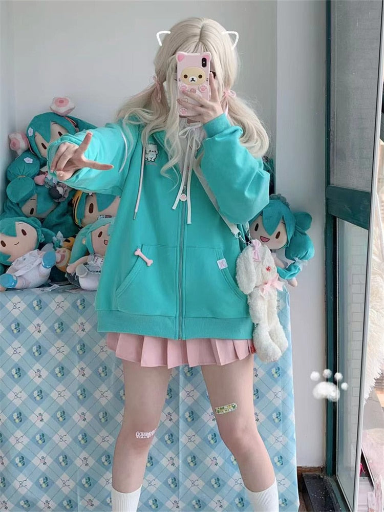 Women's Zip Up Hoodie with Cat Ears, Japanese Influence, and a Touch of Sweet Lolita Sweatshirts - Nekoby Women's Zip Up Hoodie with Cat Ears, Japanese Influence, and a Touch of Sweet Lolita Sweatshirts