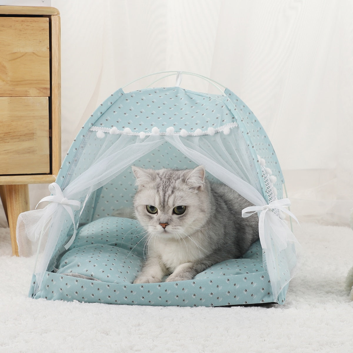 Pet Teepee Tent Bed Cats House - Nekoby Pet Teepee Tent Bed Cats House Green / S 35x35cm