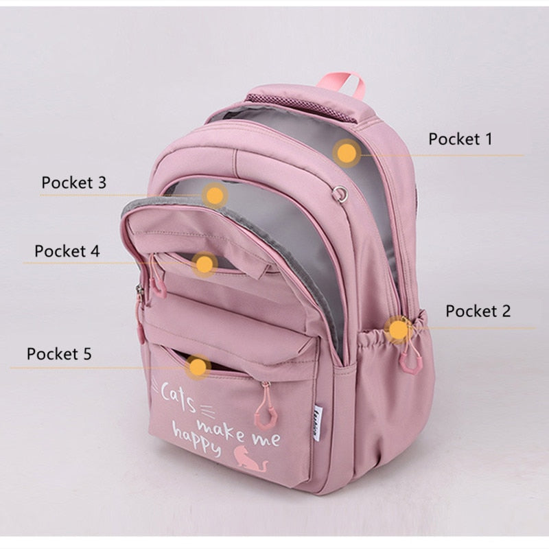Spacious and Stylish Cat Academy Backpack for Girls - Stay Cute and Organized on Campus with this Waterproof Shoulder Bag