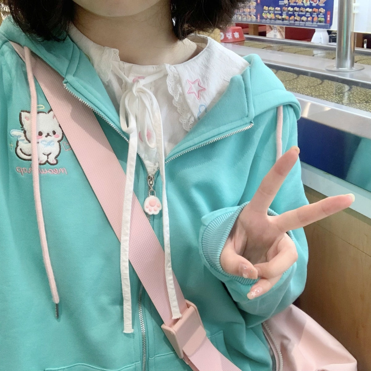 Women's Zip Up Hoodie with Cat Ears, Japanese Influence, and a Touch of Sweet Lolita Sweatshirts