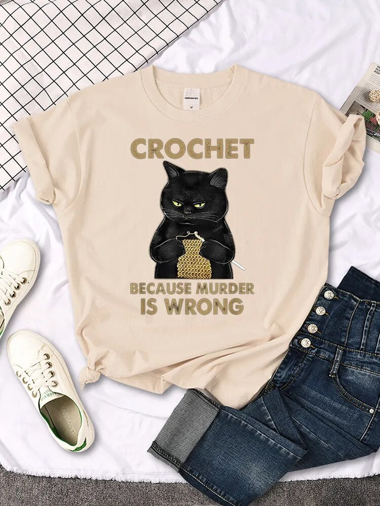 Whimsical Black Cat Shirt: A Playful Twist on Crochet with a witty Message - Nekoby Whimsical Black Cat Shirt: A Playful Twist on Crochet with a witty Message Khaki||14 / Asian XXXL||5