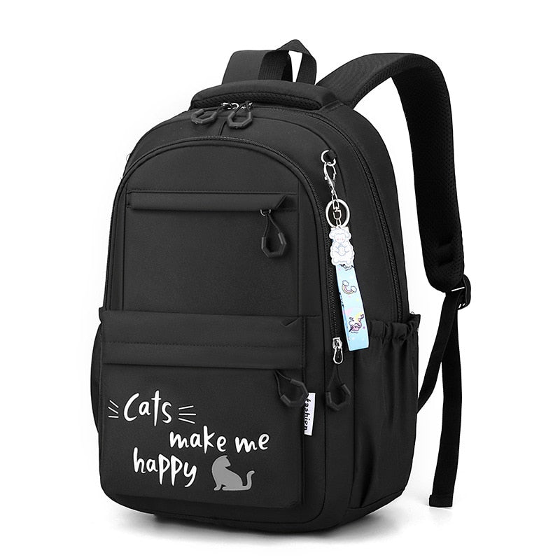 Spacious and Stylish Cat Academy Backpack for Girls - Stay Cute and Organized on Campus with this Waterproof Shoulder Bag - Nekoby Spacious and Stylish Cat Academy Backpack for Girls - Stay Cute and Organized on Campus with this Waterproof Shoulder Bag Black