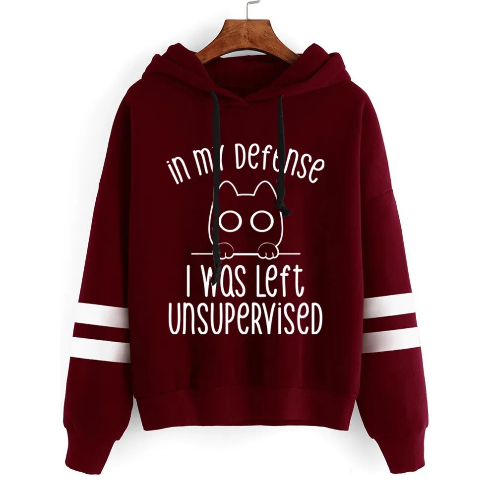 In My Defense I Was Left Unsupervised Cat Sweatshirts Women Harajuku Fashion Hoodies Pullover Oversize Hoody Kawaii Hoodies Tops - Nekoby In My Defense I Was Left Unsupervised Cat Sweatshirts Women Harajuku Fashion Hoodies Pullover Oversize Hoody Kawaii Hoodies Tops Green||14 / L||5