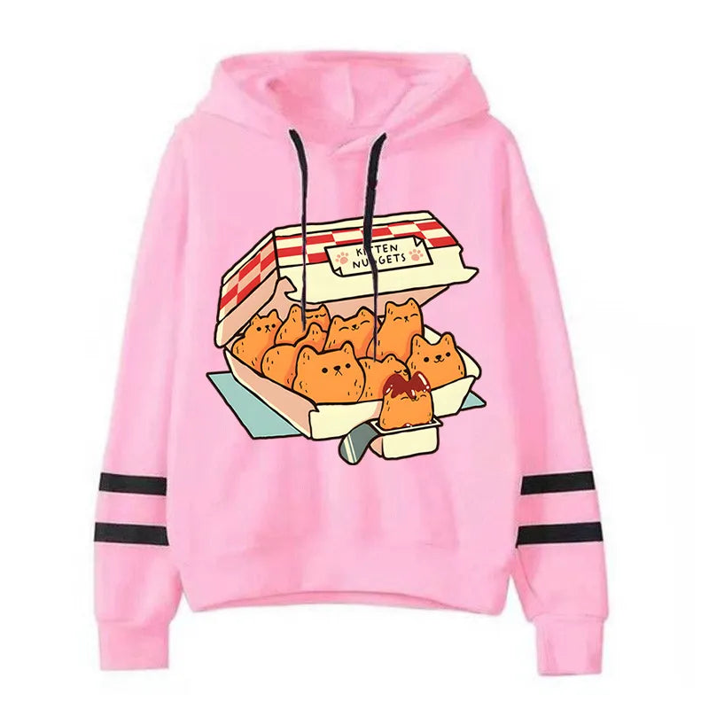 Cute Cat Print Women Hoodie: "Kitten Nugget Fast Food" Cozy, Stylish, and Adorable Tops for Fashionable Kawaii Enthusiasts - Nekoby Cute Cat Print Women Hoodie: "Kitten Nugget Fast Food" Cozy, Stylish, and Adorable Tops for Fashionable Kawaii Enthusiasts Sky Blue||14 / M||5