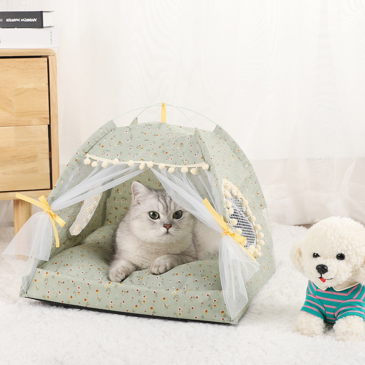 Pet Teepee Tent Bed Cats House - Nekoby Pet Teepee Tent Bed Cats House Fruit green / M 40x40cm
