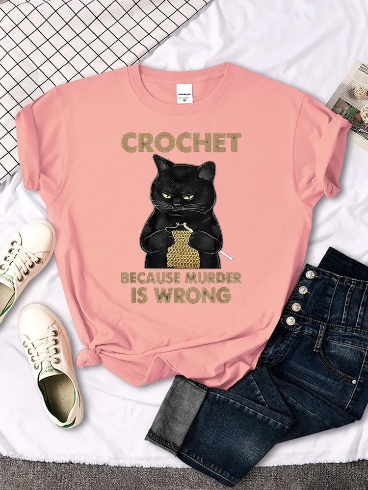 Whimsical Black Cat Shirt: A Playful Twist on Crochet with a witty Message - Nekoby Whimsical Black Cat Shirt: A Playful Twist on Crochet with a witty Message Pink||14 / Asian XL||5