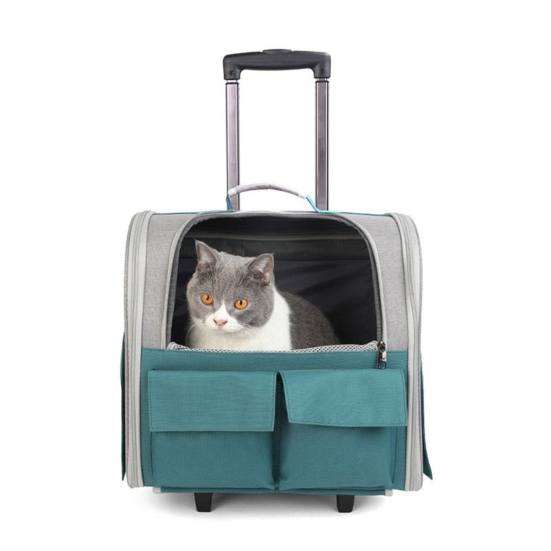 Outdoor Portable Breathable Cat Dog Carrier with wheels - Nekoby Outdoor Portable Breathable Cat Dog Carrier with wheels 31 BLUE