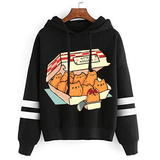 Cute Cat Print Women Hoodie: "Kitten Nugget Fast Food" Cozy, Stylish, and Adorable Tops for Fashionable Kawaii Enthusiasts - Nekoby Cute Cat Print Women Hoodie: "Kitten Nugget Fast Food" Cozy, Stylish, and Adorable Tops for Fashionable Kawaii Enthusiasts Beige||14 / S||5