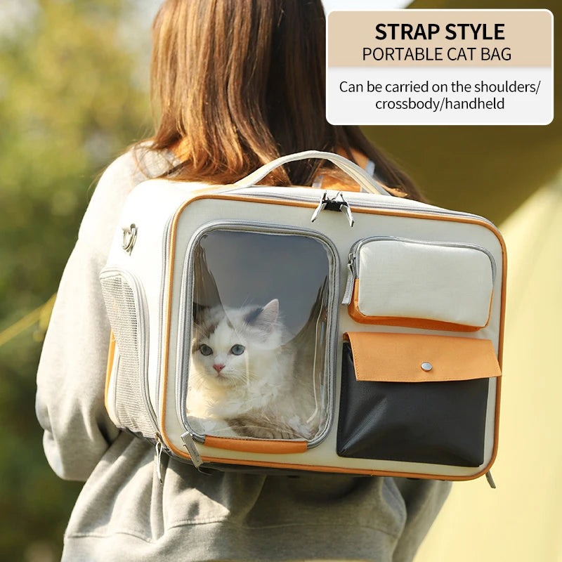 Portable Large Capacity Cat Bag Breathable Foldable Pet Trolley Case Cat Backpack Puppy Travel Bag Pet Stroller - Nekoby Portable Large Capacity Cat Bag Breathable Foldable Pet Trolley Case Cat Backpack Puppy Travel Bag Pet Stroller Beige Backpack