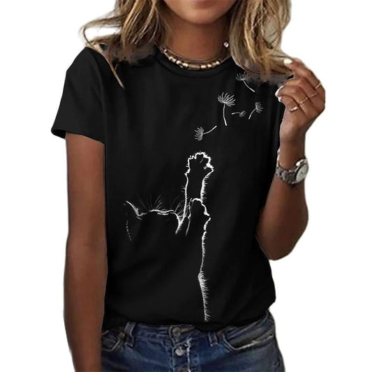 3D Cats Women T Shirt - Playful Black Cat