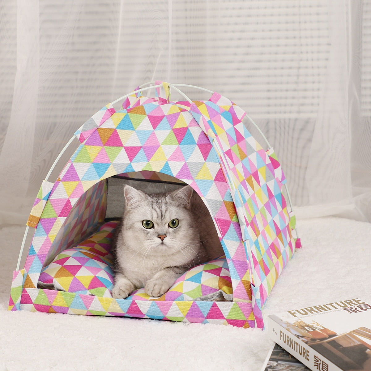 Pet Teepee Tent Bed Cats House - Nekoby Pet Teepee Tent Bed Cats House Color triangle / L 50x50cm