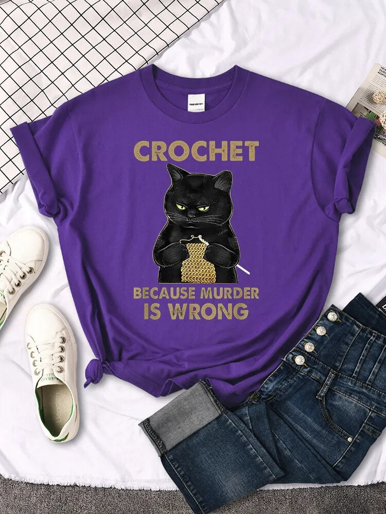 Whimsical Black Cat Shirt: A Playful Twist on Crochet with a witty Message - Nekoby Whimsical Black Cat Shirt: A Playful Twist on Crochet with a witty Message Purple||14 / Asian XXXL||5