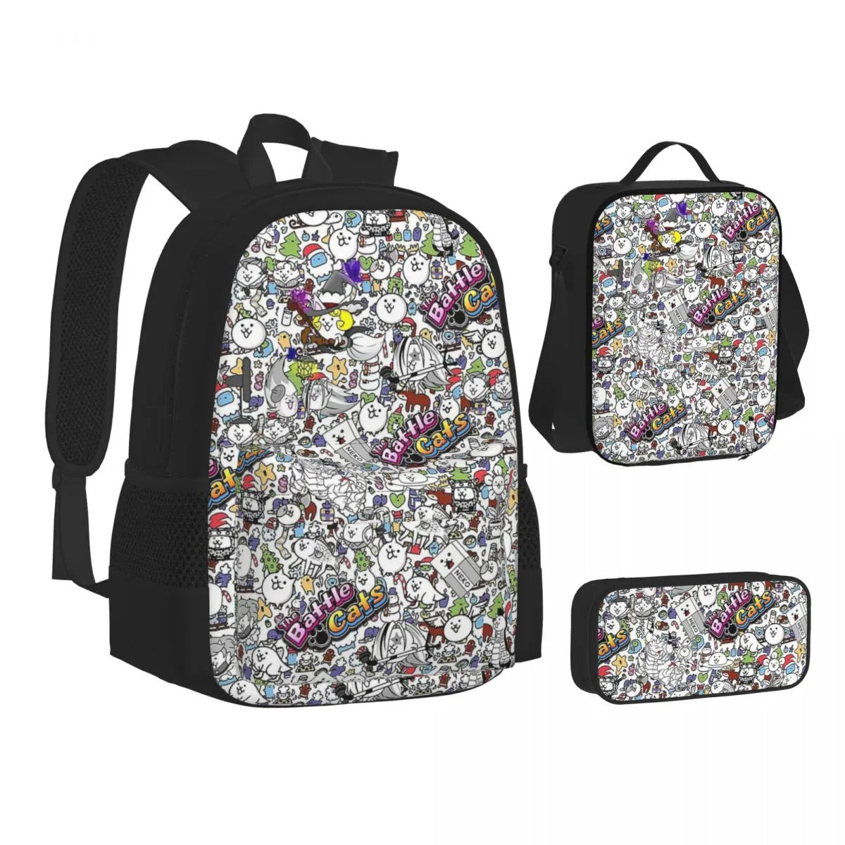 Adventure Awaits with Cat Battle Children's School Bags Pencil case and lunch bag 3 in 1 - Let the Fun Begin! - Nekoby Adventure Awaits with Cat Battle Children's School Bags Pencil case and lunch bag 3 in 1 - Let the Fun Begin!
