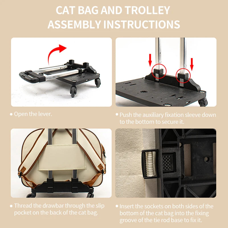 Portable Large Capacity Cat Bag Breathable Foldable Pet Trolley Case Cat Backpack Puppy Travel Bag Pet Stroller - Nekoby Portable Large Capacity Cat Bag Breathable Foldable Pet Trolley Case Cat Backpack Puppy Travel Bag Pet Stroller