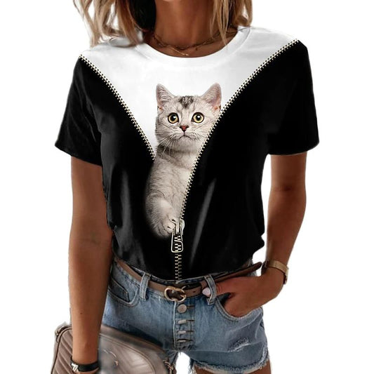 3D Cats Women T Shirt - Cat in the Zip
