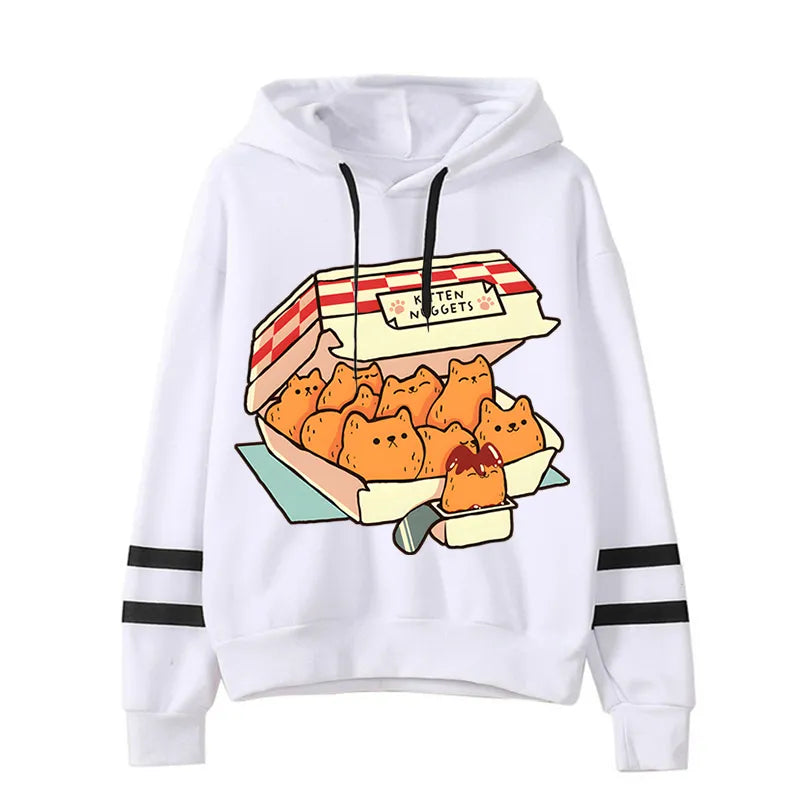 Cute Cat Print Women Hoodie: "Kitten Nugget Fast Food" Cozy, Stylish, and Adorable Tops for Fashionable Kawaii Enthusiasts - Nekoby Cute Cat Print Women Hoodie: "Kitten Nugget Fast Food" Cozy, Stylish, and Adorable Tops for Fashionable Kawaii Enthusiasts Auburn||14 / 4XL||5