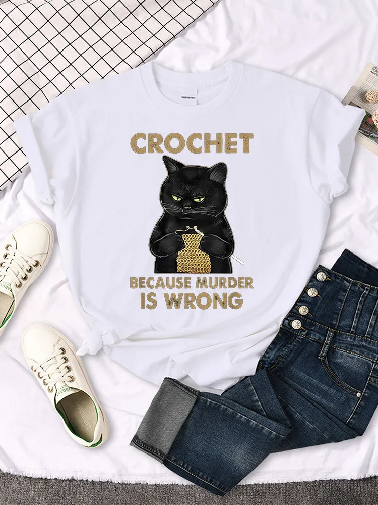 Whimsical Black Cat Shirt: A Playful Twist on Crochet with a witty Message - Nekoby Whimsical Black Cat Shirt: A Playful Twist on Crochet with a witty Message White||14 / Asian XXXL||5