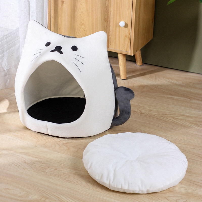 Cute Warm Cave Bed- Cat Cave Cushion Basket, Soft Cave Bed - Nekoby Cute Warm Cave Bed- Cat Cave Cushion Basket, Soft Cave Bed White / M 32X32X32cm