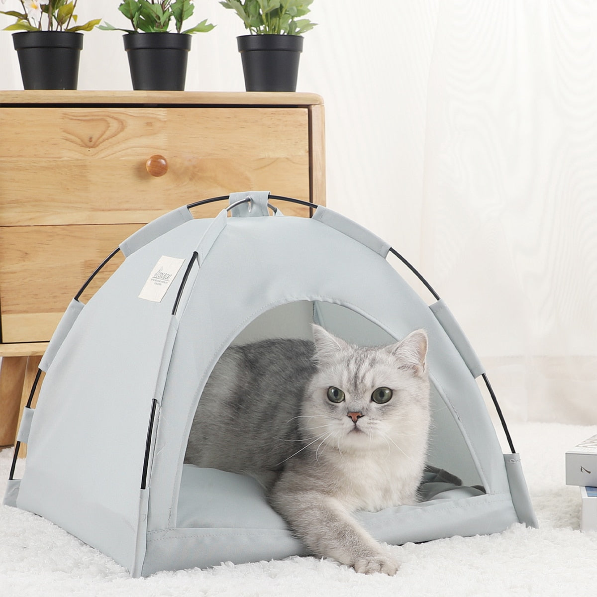 Pet Teepee Tent Bed Cats House - Nekoby Pet Teepee Tent Bed Cats House Cyan gray / L 50x50cm