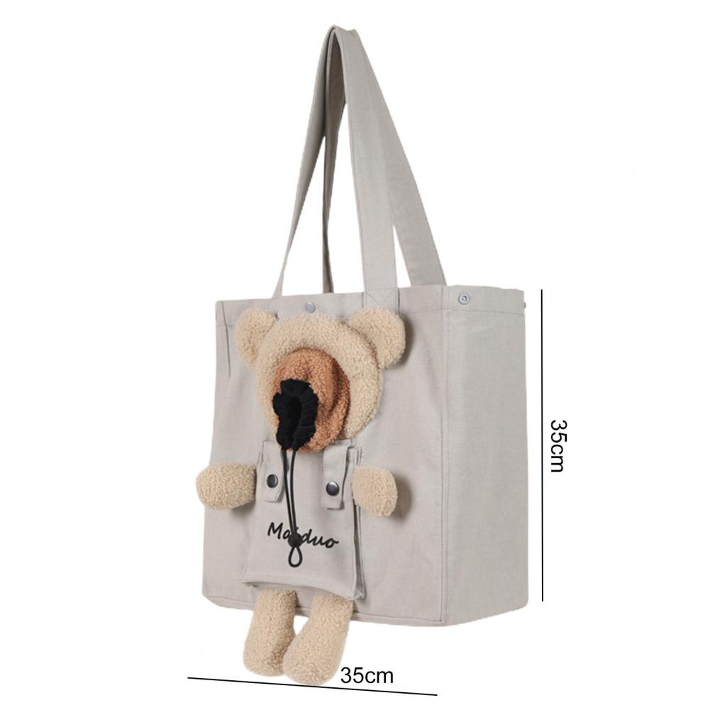 Spacious and Breathable Cat Travel Carrier Bag with Adorable Cartoon Bear Design for Outdoor Adventures