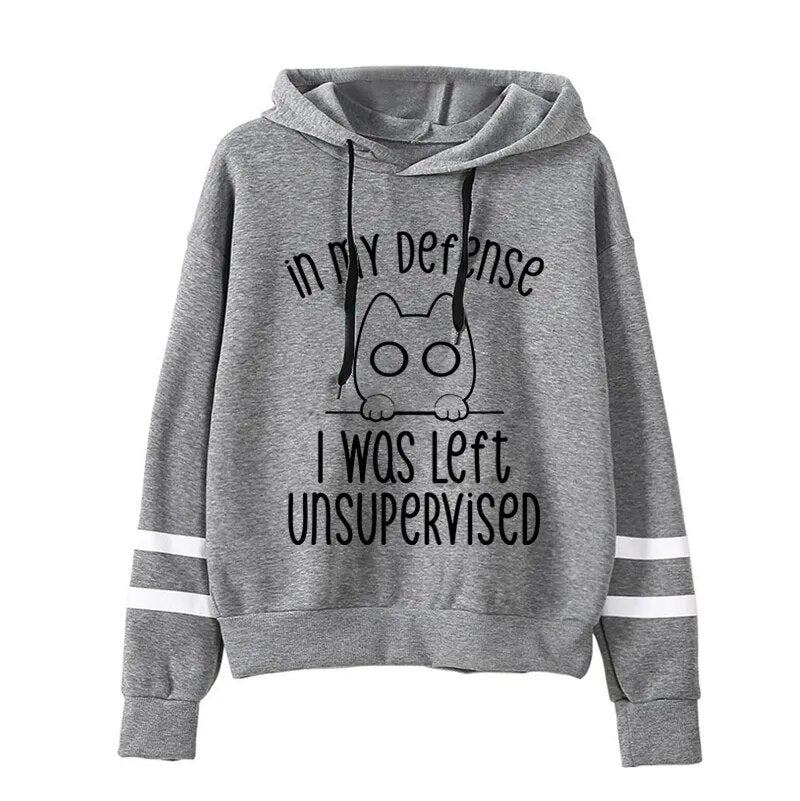 In My Defense I Was Left Unsupervised Cat Sweatshirts Women Harajuku Fashion Hoodies Pullover Oversize Hoody Kawaii Hoodies Tops - Nekoby In My Defense I Was Left Unsupervised Cat Sweatshirts Women Harajuku Fashion Hoodies Pullover Oversize Hoody Kawaii Hoodies Tops Blue||14 / L||5