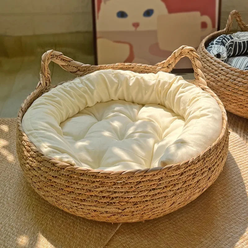 Pure Handmade Vine Woven Cat Nest Seasonal Warmth Pad Detachable Washable Winter Pet Supplies Accessories