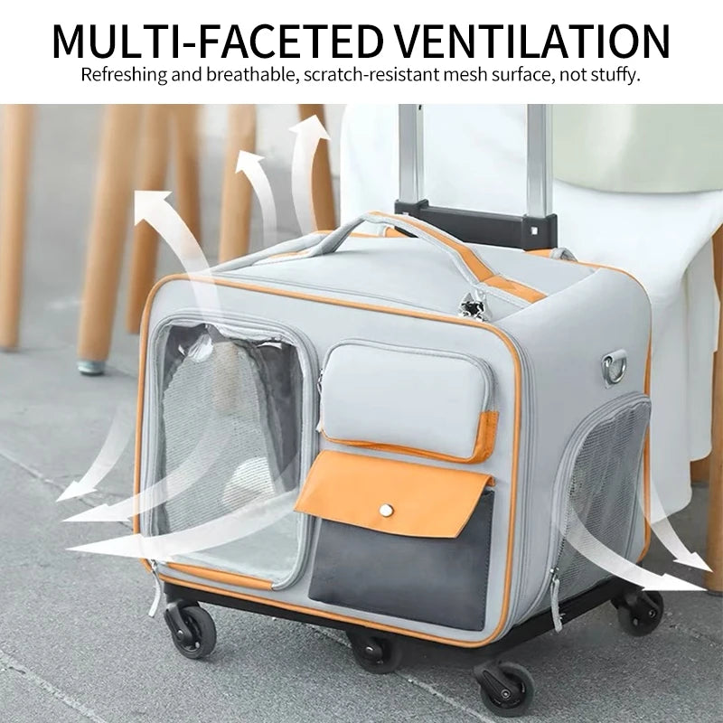 Portable Large Capacity Cat Bag Breathable Foldable Pet Trolley Case Cat Backpack Puppy Travel Bag Pet Stroller - Nekoby Portable Large Capacity Cat Bag Breathable Foldable Pet Trolley Case Cat Backpack Puppy Travel Bag Pet Stroller