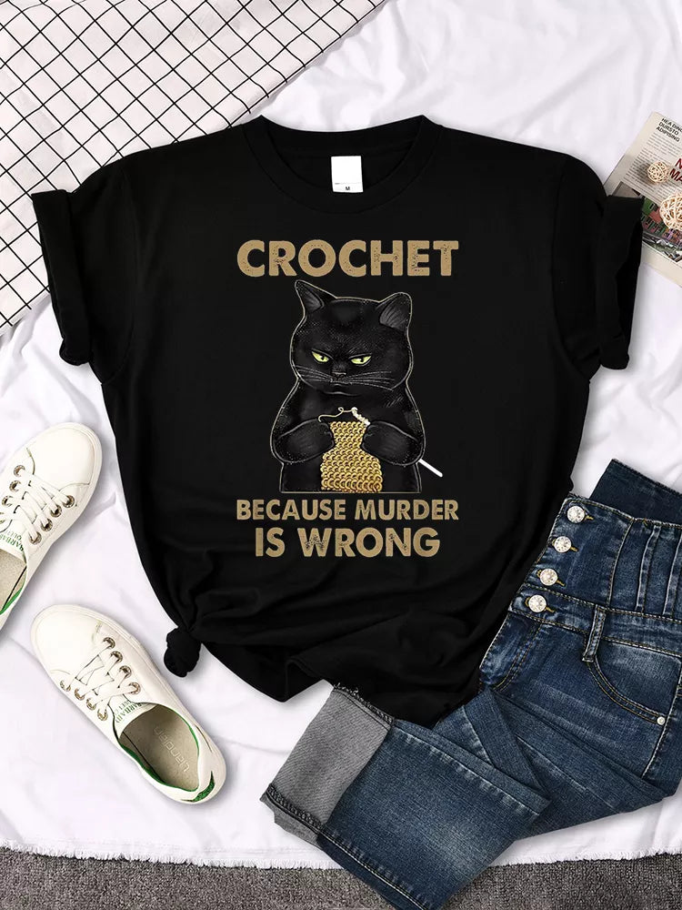 Whimsical Black Cat Shirt: A Playful Twist on Crochet with a witty Message - Nekoby Whimsical Black Cat Shirt: A Playful Twist on Crochet with a witty Message Black||14 / Asian XXXL||5